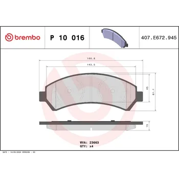 Brzdová destička Sada brzdových destiček, kotoučová brzda BREMBO P 10 016