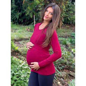 Těhotenské a kojící tričko 3v1 - bordó, dlouhý rukáv Velikost: L