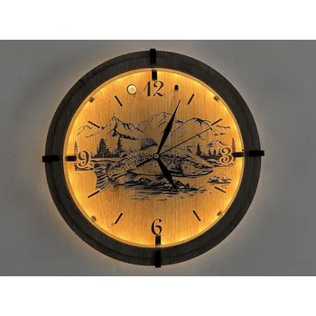 Obraz Li-Go "Pstruh" Světelné hodiny 32 cm provedení povrchu: dub, varianta napájení svítidla: 12V s externím zdrojem (s přivodním kabelem)