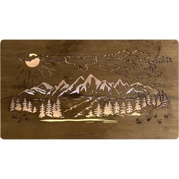 Obraz Li-Go "Hory" světelný obraz s baterií 80x40cm varianta: ovládání na obraze včetně dálkového ovladače, provedení: dub světlý