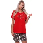 Červené i hnědé pyžamo pro plnoštíhlé ženy či dívky s krátkou nohavicí mandaly a ptáček 1B1941 červená 4xl