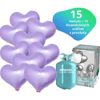 Balónek Helium set - helium a balónky IBREX srdce levandulové 15 ks - Balonky.cz b82049