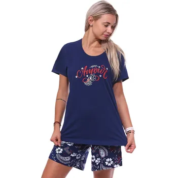 Dámské noční prádlo Modré, bílé i červené mandalové pyžamo pro plnoštíhlé ženy či dívky s krátkou nohavicí AMOUR 1B1964 modrá 1xl