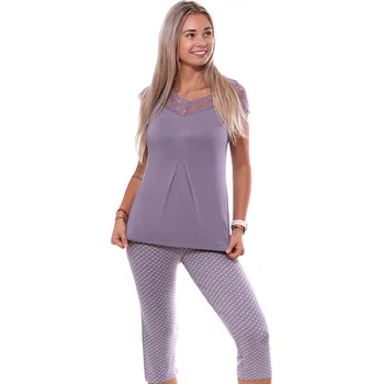 Dámské pyžamo Světle hnědé i puntíkaté jemné luxusní dámské pyžamo Capri s krajkou 1D1321 hnědá xxxl