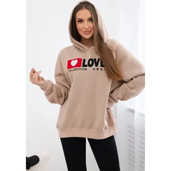 Dámská mikina Zateplená bavlněná mikina s kapucí Love tmavě béžová UNI
