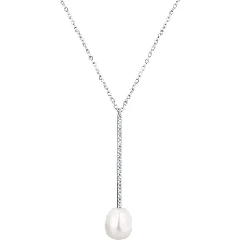 Náhrdelník JVD Elegantní stříbrný náhrdelník s čirými zirkony a perlou SVLN0343XD2P145 + 2 měsíce na vrácení zboží