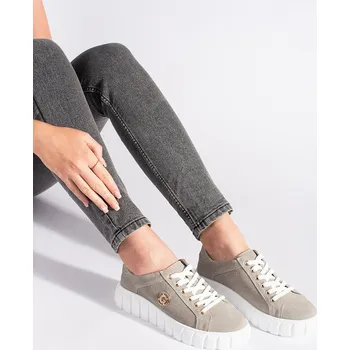 Dámské polobotky Praktické šedo-stříbrné dámské polobotky platforma 37