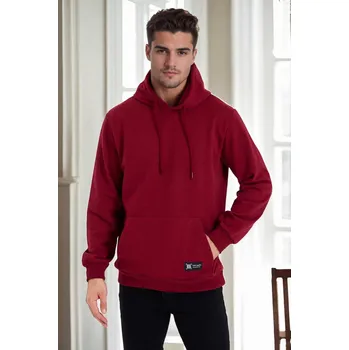 Pánská mikina 34605 Dewberry Kangaroo Pocket Hoody Mens Sweatshirt-BURGUNDY dewberry tmavě červená 2974586