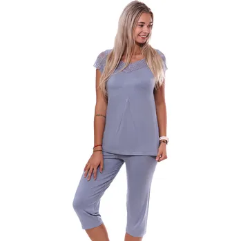 Dámské pyžamo Šedé jemné luxusní dámské pyžamo Capri s krajkou 1D1318 šedá xl