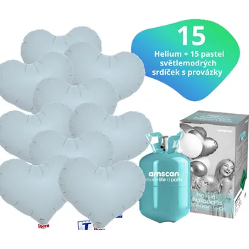 Balónek Helium set - helium a balónky IBREX srdce světlemodré 15 ks - Balonky.cz b82046