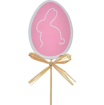 Velikonoční zápich do květiny růžové vajíčko s obrysem zajíčka – 30 cm