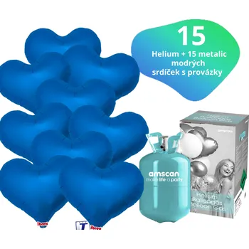 Balónek Helium set - helium a balónky IBREX srdce tmavě modré 15 ks - Balonky.cz b82048