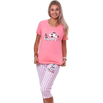 Dámské pyžamo Růžové i bíle pruhované pyžamo pro ženy či dívky s 3/4 nohavicí spící liška HAPPY 1B2045 růžová xl