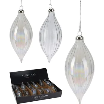 Vánoční ozdoba Vánoční ozdoba skleněná 12 cm - rampouch, světle šedý /šedý perleťový (cena za 1 ks)