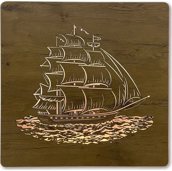 Obraz Li-Go "Plachetnice" světelný obraz s baterií 70x70cm varianta: ovládání na obraze bez dálkového ovladače, provedení: dub světlý