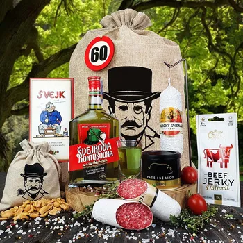 Dárkový potravinový koš Persi - Dárkové balení s kontušovkou v dárkovém pytli s visačkou pro chlapa