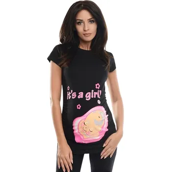 Purple Vtipné těhotenské tričko It's a Girl černé bavlněné Velikost: S