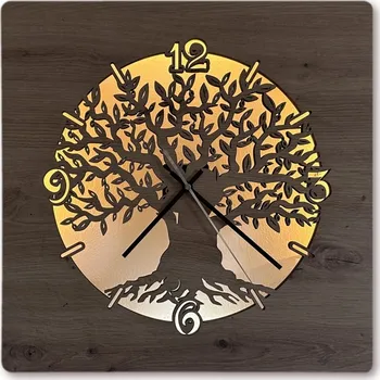 Obraz Li-Go "Olivovník v kruhu" Světelné hodiny s baterií, 42x42 cm včetně dálkového ovládání provedení povrchu: dub světlý