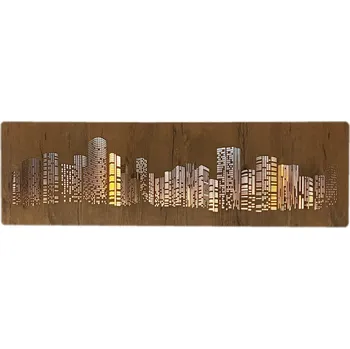 Obraz Li-Go "Mrakodrapy" světelný obraz s baterií 125x40cm varianta: ovládání na obraze bez dálkového ovladače, provedení: dub světlý
