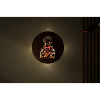 Obraz Li-Go "Ježíš a srdce" světelný obraz s baterií 50cm provedení: dub světlý, varianta: ovládání na obraze (bez dálkového ovladače)