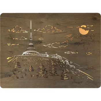 Obraz Li-Go "Ještěd" světelný obraz s baterií 90x62cm varianta: ovládání na obraze včetně dálkového ovladače, provedení: dub světlý