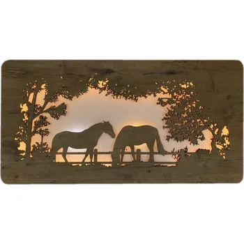 Obraz Li-Go "Koně" světelný obraz s baterií 120x60cm varianta: ovládání na obraze včetně dálkového ovladače, provedení: dub světlý