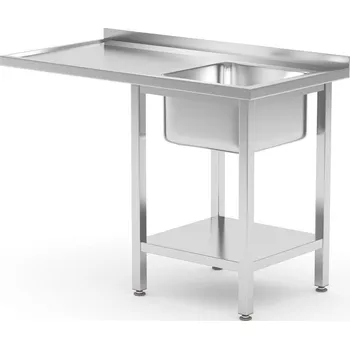 Nerezový dřez Dřezový stolek s policí a prostorem pro myčku nádobí pod pultem, HENDI, Vpravo, 1200x700x(H)850mm