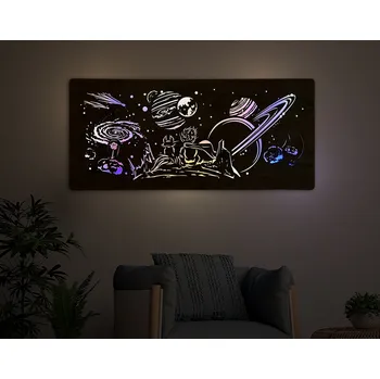 Obraz Li-Go "Malý princ" světelný obraz s baterií 110x50cm varianta: ovládání na obraze bez dálkového ovladače, provedení: dub světlý