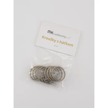 Věšák Ocelové kroužky na závěs s háčky - staré zlato 10 ks