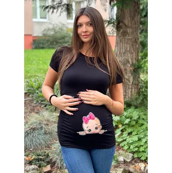 Mama L'amour Vtipné těhotenské tričko holčička černé Velikost: M