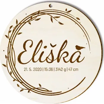 Kulatá cedulka na zeď k narození