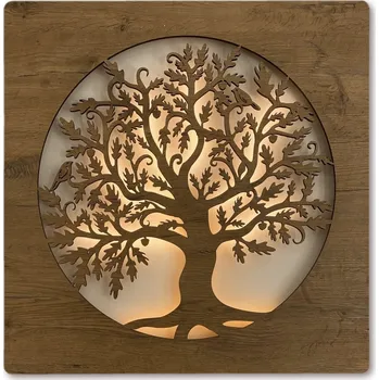 Obraz Li-Go "Dub v kruhu" světelný obraz s baterií 70x70cm varianta: ovládání na obraze bez dálkového ovladače, provedení: dub světlý