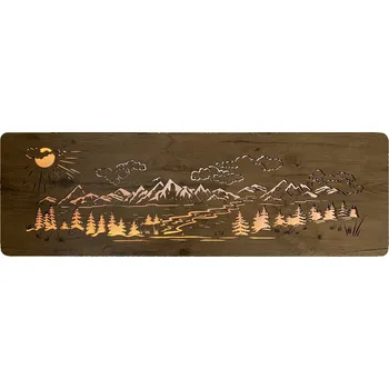 Obraz Li-Go "Hory, les" světelný obraz s baterií 120x40cm varianta: ovládání na obraze včetně dálkového ovladače, provedení: dub světlý