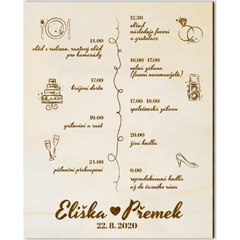 Svatební dřevěný program s obrázky