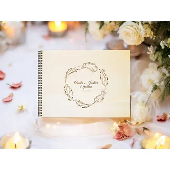 Fotoalbum Svatební dřevěné fotoalbum kruh s pírky Počet listů: 30 listů +20Kč