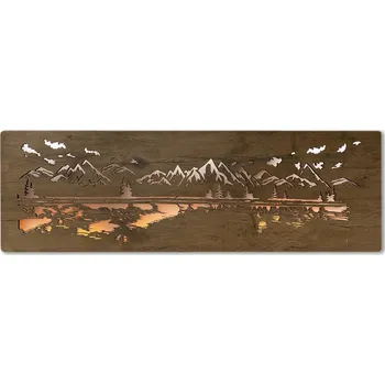 Obraz Li-Go "Jezero" světelný obraz s baterií 120x40cm varianta: ovládání na obraze včetně dálkového ovladače, provedení: dub světlý