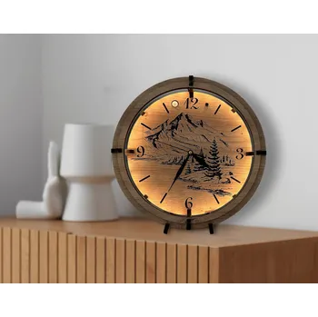 Obraz Li-Go "Hory" Světelné hodiny 32 cm provedení povrchu: dub světlý, varianta napájení svítidla: 12V s externím zdrojem (s přivodním kabelem)
