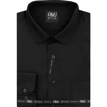 Pánská košile Pánská košile AMJ, černá s vytkávaným vzorem, VDS1272, dlouhý rukáv, slim fit, vel. 39
