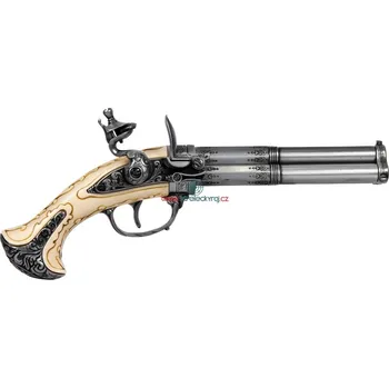 Replika zbraně Replika pistole trojhlavňová, křesadlová, nikl