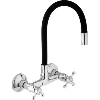 Vodovodní baterie Erga Botar, dřezová baterie s flexibilním výtokem, černá-chromová, ERG-YKA-BZ.BOTAR-BLK