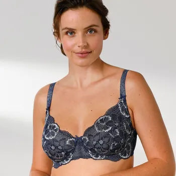 Podprsenka Vyztužená podprsenka Pahala z dvoubarevné krajky a mikrovlákna,s kosticemi nám.modrá/slonová kost 90C