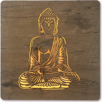 Obraz Li-Go "Buddha" světelný obraz s baterií 62x62cm varianta: ovládání na obraze včetně dálkového ovladače, provedení: dub světlý