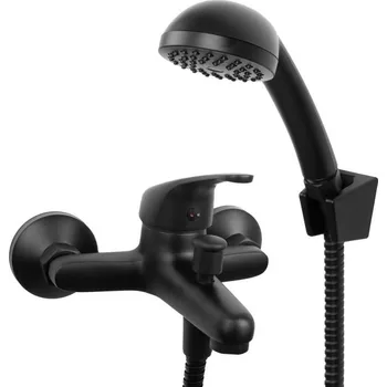 Vodovodní baterie Erga Lati, nástěnná vanová baterie s ruční sprchovou soupravou, černá matná, ERG-YKA-BW.LATI-BLK