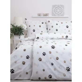 Povlečení MKLuzkoviny.cz Francouzské bavlněné povlečení Renforcé – Tlapičky bílé 200 x 220, 2x 70 x 90 cm nitěné knoflíky