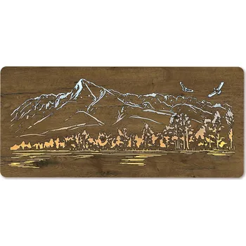 Obraz Li-Go "Hory s ptáky" světelný obraz s baterií 110x50cm varianta: ovládání na obraze bez dálkového ovladače, provedení: dub světlý