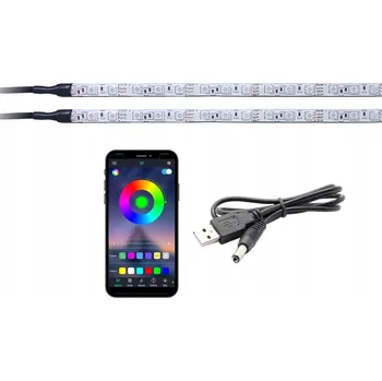 Osvětlení interiéru vozidel RGB LED osvětlení interiéru auta 2x30cm BLUETOOTH USB 5V