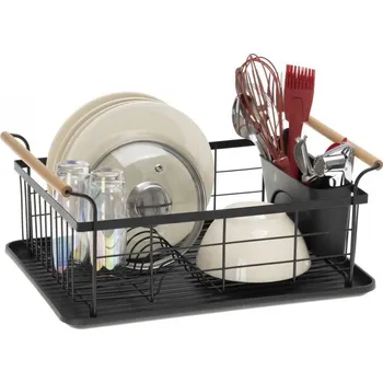 Odkapávač na nádobí Erga Selini, odkapávač na talíře a příbory 430x315x185mm, černá matná, ERG-YKA-CH.SELINI