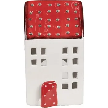 Svícen Domeček bíločervený na čajovou svíčku 8*8*15 cm