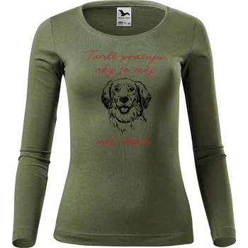 Dámské tričko DOBRÝ TRIKO Dámské bavlněné triko Tvrdě pracuji pes Velikost: L, Barva: Khaki