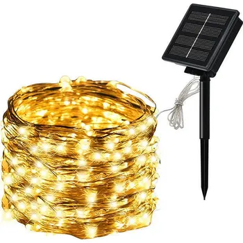 Vánoce Solární světelný řetěz se 100 LED 10 metrů - Teplá bílá